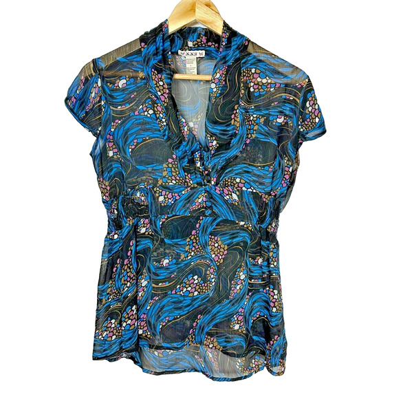 Vintage Y2K Forever 21 Babydoll Floral Print Top Medium Fairy Feminine Sheer L - Picture 1 of 15